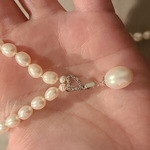Freshwater pearl necklace with cubic zirconia sterling silver